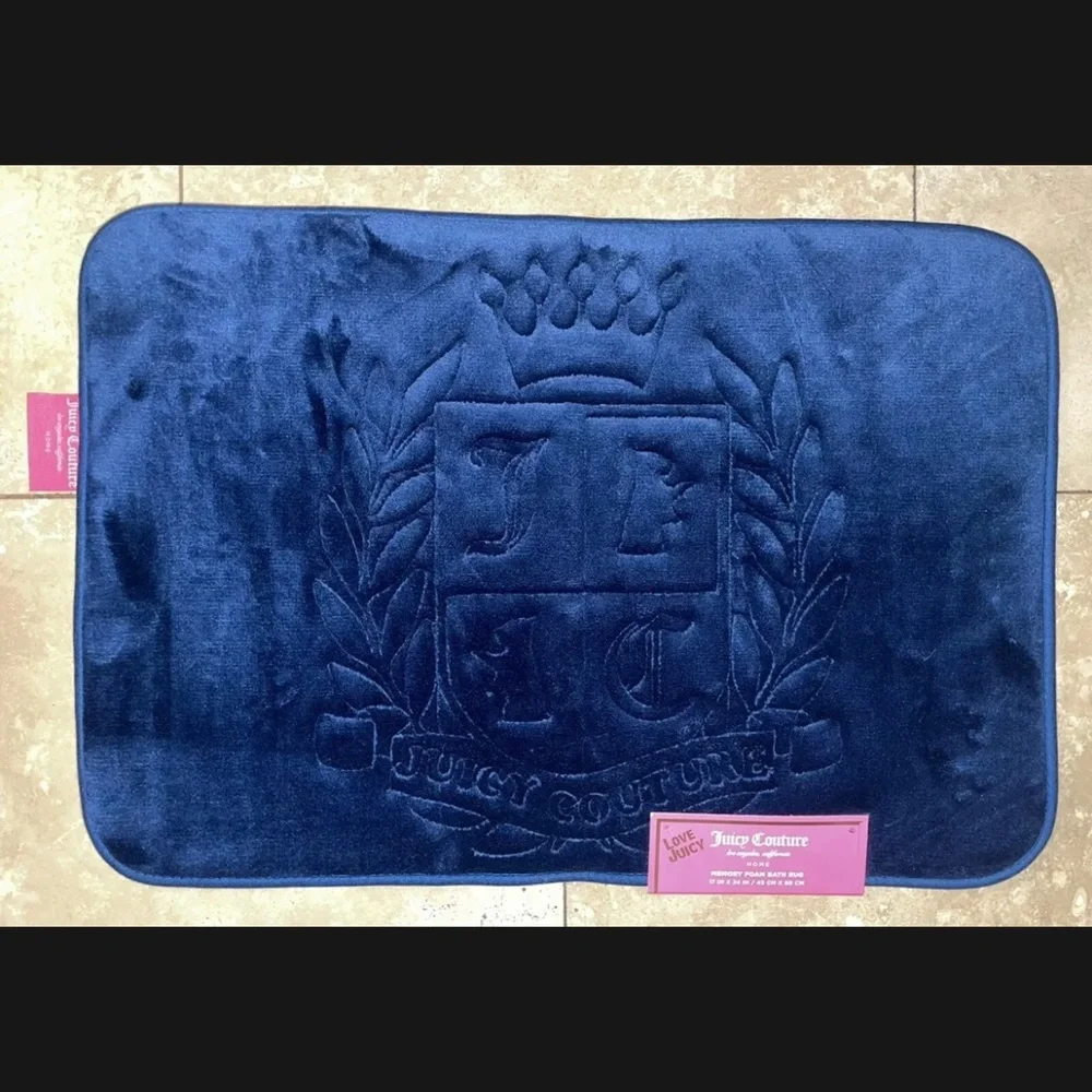 NEW Juicy Couture Logo Crest Memory Foam Bath/Accent Rug Royal Navy 17x24”👑⚜️